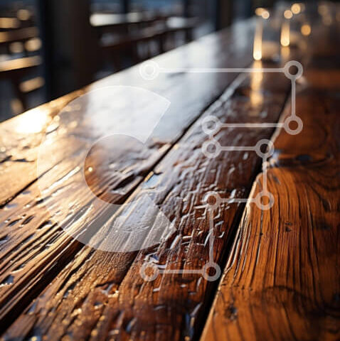 Intra Συλλεκτικό Ξύλινο Παζλ Plywood  4mm - Όμορφη εικόνα ενός ξύλινου τραπεζιού με σταγονίδια νερού Σε Ξύλινο Κουτί - Διαστάσεις Puzzle: 10x10 cm – 25 κομμάτια - Image 1