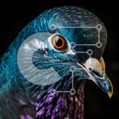 Intra Συλλεκτικό Ξύλινο Παζλ Plywood  4mm - Όμορφη εικόνα από κοντά ενός κεφαλιού περιστεριού με μπλε και μοβ φτερά Σε Ξύλινο Κουτί - Διαστάσεις: 10x10 cm – 25 κομμάτια - Image 1