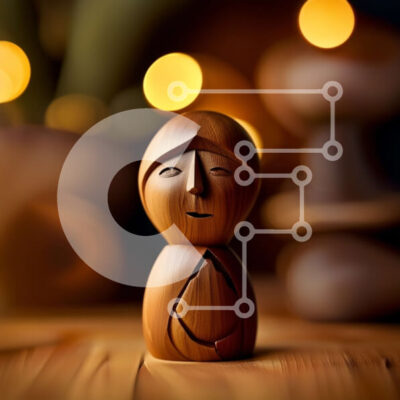 Intra Συλλεκτικό Ξύλινο Παζλ Plywood  4mm - Γαλήνιο ξύλινο άγαλμα σε τραπέζι με λαμπερά φώτα στο φόντο Σε Ξύλινο Κουτί - Διαστάσεις Puzzle: 10x10 cm – 25 κομμάτια - Image 1