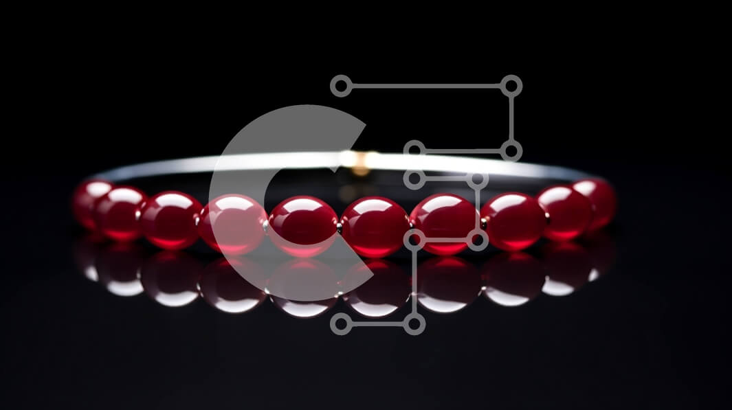 Intra Συλλεκτικό Ξύλινο Παζλ Plywood  4mm - Κόκκινο βραχιόλι με χάντρες σε μαύρο φόντο Σε Ξύλινο Κουτί - Διαστάσεις Puzzle: 10x10 cm – 25 κομμάτια