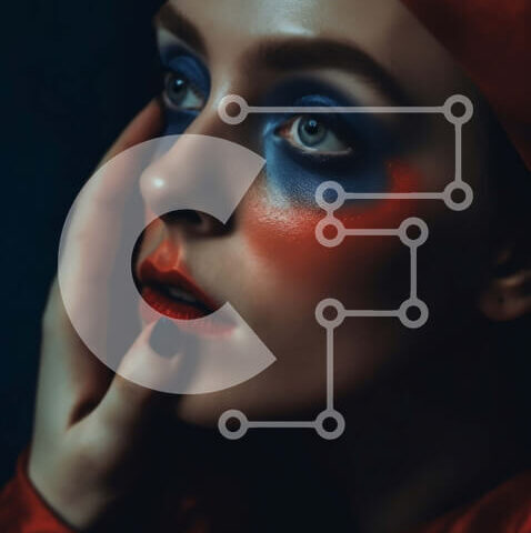 Intra Συλλεκτικό Ξύλινο Παζλ Plywood  4mm - Εκπληκτική εικόνα μιας γυναίκας που φορά κόκκινο καπέλο και μπλε μακιγιάζ Σε Ξύλινο Κουτί - Διαστάσεις Puzzle: 10x10 cm – 25 κομμάτια - Image 1