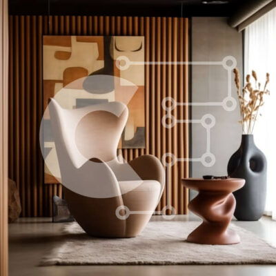 Intra Συλλεκτικό Ξύλινο Παζλ Plywood 4mm - Κομψή σχεδίαση σαλονιού με δερμάτινη καρέκλα και ξύλινο τραπέζι Σε Ξύλινο Κουτί - Διαστάσεις Puzzle: 10x10 cm – 25 κομμάτια - Image 1