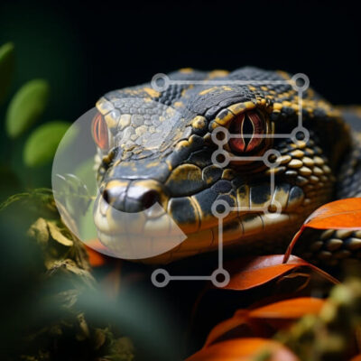 Intra Συλλεκτικό Ξύλινο Παζλ Plywood  4mm - Εκπληκτική φωτογραφία από κοντά ενός φιδιού με κίτρινα και μαύρα σχέδια Σε Ξύλινο Κουτί - Διαστάσεις: 10x10 cm – 25 κομμάτια - Image 1