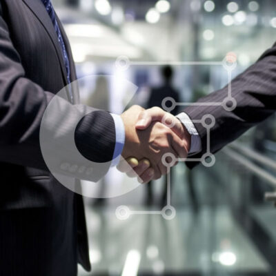 Intra Συλλεκτικό Ξύλινο Παζλ Plywood  4mm - Επιχειρηματίες που κάνουν χειραψία μπροστά από έναν γυάλινο τοίχο Σε Ξύλινο Κουτί - Διαστάσεις Puzzle: 10x10 cm – 25 κομμάτια - Image 1