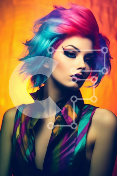 Intra Συλλεκτικό Ξύλινο Παζλ Plywood  4mm - Ζωντανή γυναίκα με πολύχρωμα μαλλιά και πουκάμισο ποζάρει για κάμερα Σε Ξύλινο Κουτί - Διαστάσεις Puzzle: 10x10 cm – 25 κομμάτια