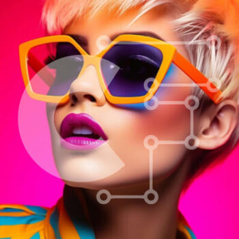 Intra Συλλεκτικό Ξύλινο Παζλ Plywood  4mm - Πολύχρωμο πορτρέτο γυναίκας με ροζ μαλλιά και γυαλιά ηλίου νέον Σε Ξύλινο Κουτί - Διαστάσεις Puzzle: 10x10 cm – 25 κομμάτια - Image 1