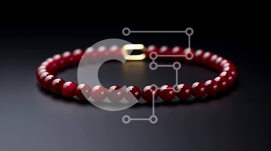 Intra Συλλεκτικό Ξύλινο Παζλ Plywood  4mm - Κόκκινο βραχιόλι με χάντρες σε μαύρο φόντο με χρυσό κούμπωμα Σε Ξύλινο Κουτί - Διαστάσεις Puzzle: 10x10 cm – 25 κομμάτια