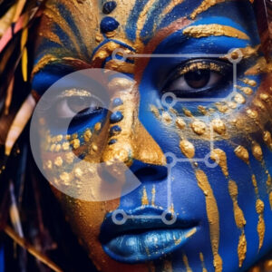 Intra Συλλεκτικό Ξύλινο Παζλ Plywood  4mm - Εκπληκτική γυναίκα με μπλε και χρυσό χρώμα προσώπου και φτερά στα μαλλιά της Σε Ξύλινο Κουτί - Διαστάσεις Puzzle: 10x10 cm – 25 κομμάτια