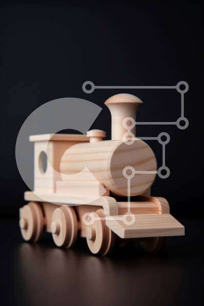 Intra Συλλεκτικό Ξύλινο Παζλ Plywood  4mm - Όμορφη εικόνα ενός ξύλινου παιχνιδιού τρένου σε μαύρη επιφάνεια Σε Ξύλινο Κουτί - Διαστάσεις: 10x10 cm – 25 κομμάτια