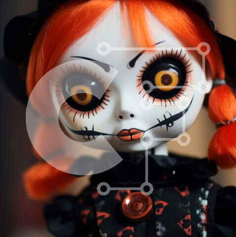 Intra Συλλεκτικό Ξύλινο Παζλ Plywood  4mm - Απόκοσμη κούκλα με πορτοκαλί μαλλιά και μοναδικά χαρακτηριστικά Σε Ξύλινο Κουτί - Διαστάσεις: 10x10 cm – 25 κομμάτια - Image 1