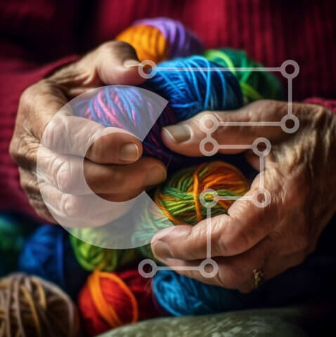 Intra Συλλεκτικό Ξύλινο Παζλ Plywood  4mm - Όμορφη εικόνα της ηλικιωμένης γυναίκας που κρατά νήματα Σε Ξύλινο Κουτί - Διαστάσεις Puzzle: 10x10 cm – 25 κομμάτια - Image 1