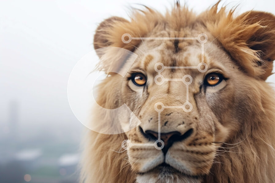 Intra Συλλεκτικό Ξύλινο Παζλ Plywood  4mm - Κοντινό πλάνο ενός λιονταριού με έντονα μάτια Σε Ξύλινο Κουτί - Διαστάσεις: 10x10 cm – 25 κομμάτια