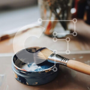 Intra Συλλεκτικό Ξύλινο Παζλ Plywood  4mm - Πινέλο ζωγράφου σε τραπέζι με γλάστρες και μπουκάλια ζωγραφικής Σε Ξύλινο Κουτί - Διαστάσεις Puzzle: 10x10 cm – 25 κομμάτια