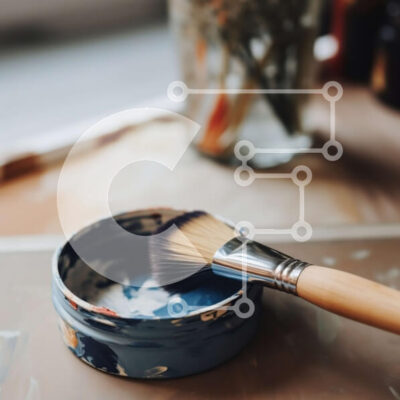 Intra Συλλεκτικό Ξύλινο Παζλ Plywood  4mm - Πινέλο ζωγράφου σε τραπέζι με γλάστρες και μπουκάλια ζωγραφικής Σε Ξύλινο Κουτί - Διαστάσεις Puzzle: 10x10 cm – 25 κομμάτια - Image 1