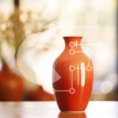 Intra Συλλεκτικό Ξύλινο Παζλ Plywood  4mm - Πορτοκαλί βάζο σε ξύλινο τραπέζι με φυτά και λουλούδια Σε Ξύλινο Κουτί - Διαστάσεις Puzzle: 10x10 cm – 25 κομμάτια - Image 1