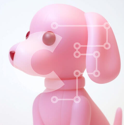 Intra Συλλεκτικό Ξύλινο Παζλ Plywood  4mm - Ροζ-παιχνιδόσκυλο με κόκκινα μάτια σε υπόλευκο φόντο Σε Ξύλινο Κουτί - Διαστάσεις Puzzle: 10x10 cm – 25 κομμάτια - Image 1