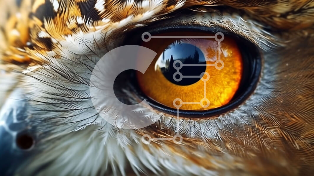 Intra Συλλεκτικό Ξύλινο Παζλ Plywood  4mm - Κοντινή όψη του ματιού μιας κουκουβάγιας με αιχμηρά νύχια και φωτεινές κίτρινες ίριδες Σε Ξύλινο Κουτί - Διαστάσεις: 10x10 cm – 25 κομμάτια