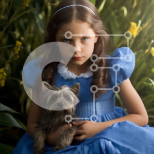 Intra Συλλεκτικό Ξύλινο Παζλ Plywood  4mm - Χαμογελαστό κορίτσι με καστανά μαλλιά που κρατά το μικρό σκυλί σε χωράφι με πράσινο γρασίδι και κίτρινα λουλούδια Σε Ξύλινο Κουτί - Διαστάσεις Puzzle: 10x10 cm – 25 κομμάτια