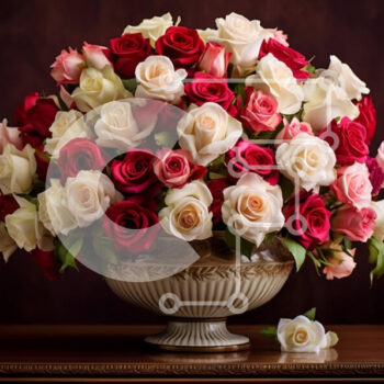 Intra Συλλεκτικό Ξύλινο Παζλ Plywood  4mm - Όμορφα κόκκινα και άσπρα τριαντάφυλλα σε ένα βάζο σε ένα ξύλινο τραπέζι Σε Ξύλινο Κουτί - Διαστάσεις Puzzle: 10x10 cm – 25 κομμάτια - Image 1