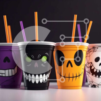 Intra Συλλεκτικό Ξύλινο Παζλ Plywood  4mm - Πλαστικά ποτήρια με θέμα το Halloween με κρανία και φαναράκια Σε Ξύλινο Κουτί - Διαστάσεις Puzzle: 10x10 cm – 25 κομμάτια - Image 1