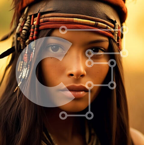 Intra Συλλεκτικό Ξύλινο Παζλ Plywood  4mm - Εκπληκτική εικόνα μιας γυναίκας που φορά κάλυμμα ιθαγενών Αμερικανών και κοσμήματα Σε Ξύλινο Κουτί - Διαστάσεις Puzzle: 10x10 cm – 25 κομμάτια - Image 1