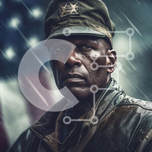 Intra Συλλεκτικό Ξύλινο Παζλ Plywood  4mm - Άνδρας με στρατιωτική ενδυμασία με την αμερικανική σημαία στο φόντο Σε Ξύλινο Κουτί - Διαστάσεις Puzzle: 10x10 cm – 25 κομμάτια