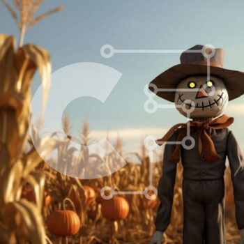 Intra Συλλεκτικό Ξύλινο Παζλ Plywood  4mm - Σκιάχτρο που στέκεται σε ένα φθινοπωρινό καλαμπόκι με κολοκύθες Σε Ξύλινο Κουτί - Διαστάσεις Puzzle: 10x10 cm – 25 κομμάτια - Image 1