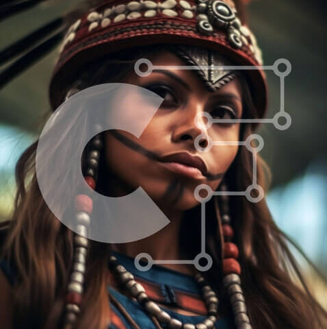 Intra Συλλεκτικό Ξύλινο Παζλ Plywood  4mm - Εκπληκτική εικόνα μιας ιθαγενούς Αμερικανίδας με παραδοσιακό φόρεμα και κεφαλή Σε Ξύλινο Κουτί - Διαστάσεις Puzzle: 10x10 cm – 25 κομμάτια - Image 1