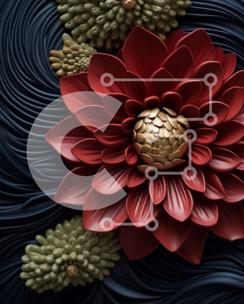 Intra Συλλεκτικό Ξύλινο Παζλ Plywood  4mm - Κόκκινο λουλούδι με χρυσό κέντρο σε μαύρο φόντο Σε Ξύλινο Κουτί - Διαστάσεις: 10x10 cm – 25 κομμάτια