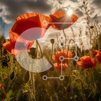 Intra Συλλεκτικό Ξύλινο Παζλ Plywood  4mm - Εκπληκτική εικόνα ενός χωραφιού με κόκκινες παπαρούνες με τον ήλιο να λάμπει στο βάθος Σε Ξύλινο Κουτί - Διαστάσεις: 10x10 cm – 25 κομμάτια - Image 1