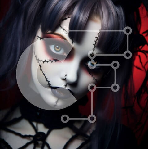 Intra Συλλεκτικό Ξύλινο Παζλ Plywood  4mm - Γυναίκα με γοτθικό μακιγιάζ και ουλές Σε Ξύλινο Κουτί - Διαστάσεις Puzzle: 10x10 cm – 25 κομμάτια - Image 1