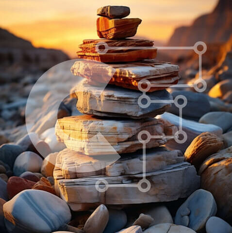 Intra Συλλεκτικό Ξύλινο Παζλ Plywood  4mm - Όμορφη εικόνα μιας στοίβας βράχων σε μια παραλία στο ηλιοβασίλεμα Σε Ξύλινο Κουτί - Διαστάσεις Puzzle: 10x10 cm – 25 κομμάτια - Image 1