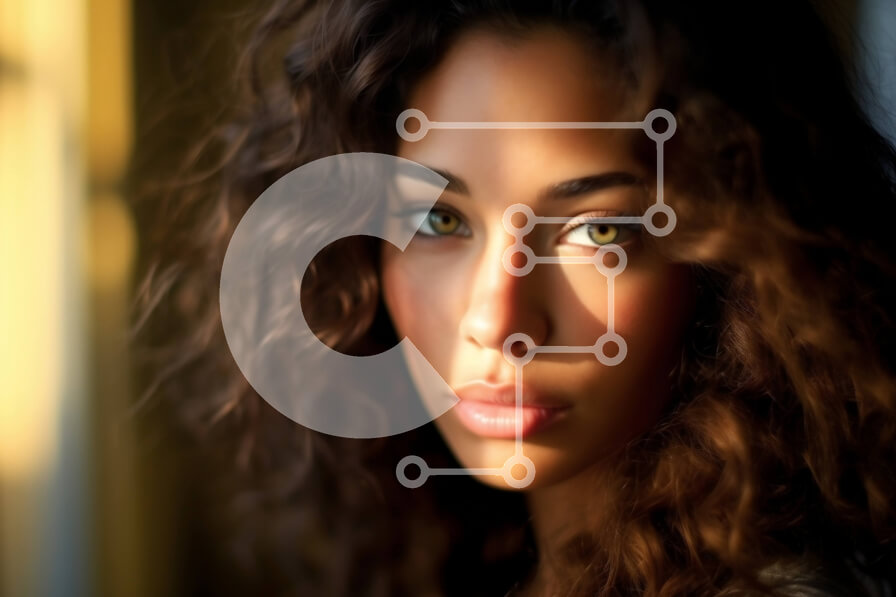 Intra Συλλεκτικό Ξύλινο Παζλ Plywood  4mm - Εκλεπτυσμένο και σίγουρο πορτρέτο μιας νεαρής γυναίκας με μακριά σγουρά μαλλιά και πράσινα μάτια Σε Ξύλινο Κουτί - Διαστάσεις Puzzle: 10x10 cm – 25 κομμάτια