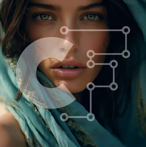 Intra Συλλεκτικό Ξύλινο Παζλ Plywood 4mm - Όμορφη εικόνα μιας γαλήνιας γυναίκας με μπλε κασκόλ Σε Ξύλινο Κουτί - Διαστάσεις Puzzle: 10x10 cm – 25 κομμάτια - Image 1