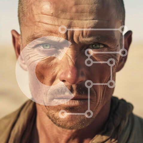 Intra Συλλεκτικό Ξύλινο Παζλ Plywood 4mm - Πορτρέτο ενός άνδρα με τραχύ, ξεπερασμένο βλέμμα και αποφασιστική έκφραση Σε Ξύλινο Κουτί - Διαστάσεις Puzzle: 10x10 cm – 25 κομμάτια - Image 1