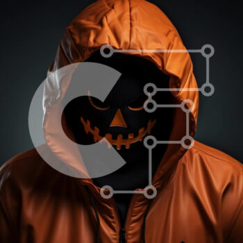 Intra Συλλεκτικό Ξύλινο Παζλ Plywood  4mm - Μυστηριώδης φιγούρα με πορτοκαλί φούτερ με μάσκα κρανίου Σε Ξύλινο Κουτί - Διαστάσεις Puzzle: 10x10 cm – 25 κομμάτια - Image 1