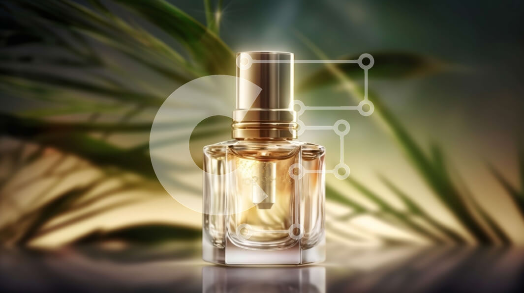 Intra Συλλεκτικό Ξύλινο Παζλ Plywood  4mm - Κομψό μπουκάλι αρώματος ImageContent με χρυσό καπάκι σε ανακλαστική επιφάνεια Σε Ξύλινο Κουτί - Διαστάσεις Puzzle: 10x10 cm – 25 κομμάτια