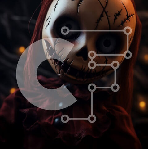 Intra Συλλεκτικό Ξύλινο Παζλ Plywood 4mm - Ανατριχιαστική κούκλα με κόκκινα μαλλιά και μαύρα μάτια Σε Ξύλινο Κουτί - Διαστάσεις Puzzle: 10x10 cm – 25 κομμάτια - Image 1