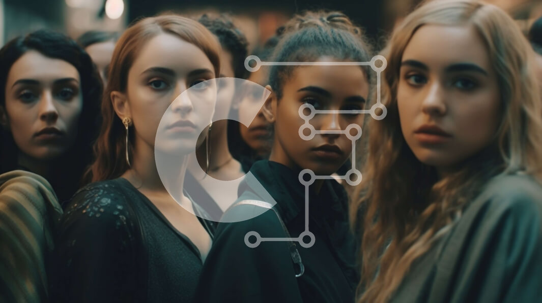 Intra Συλλεκτικό Ξύλινο Παζλ Plywood  4mm - Ομάδα νεαρών γυναικών με μαύρα ρούχα με διαφορετικές εκφράσεις προσώπου Σε Ξύλινο Κουτί - Διαστάσεις Puzzle: 10x10 cm – 25 κομμάτια