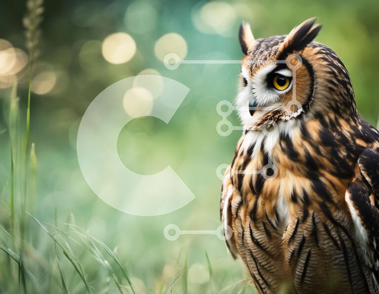 Intra Συλλεκτικό Ξύλινο Παζλ Plywood  4mm - Μεγάλη κουκουβάγια που κάθεται σε μια χλοώδη περιοχή Σε Ξύλινο Κουτί - Διαστάσεις: 10x10 cm – 25 κομμάτια