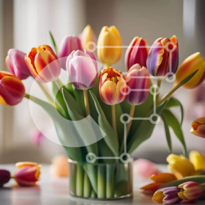 Intra Συλλεκτικό Ξύλινο Παζλ Plywood  4mm - Ζωντανές τουλίπες σε βάζο με φόντο όμορφο κήπο Σε Ξύλινο Κουτί - Διαστάσεις: 10x10 cm – 25 κομμάτια - Image 1