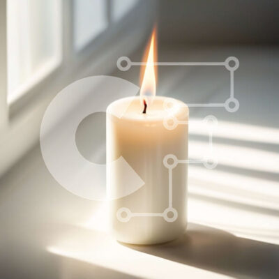 Intra Συλλεκτικό Ξύλινο Παζλ Plywood  4mm - Όμορφη εικόνα ενός λευκού κεριού σε ένα ηλιόλουστο περβάζι Σε Ξύλινο Κουτί - Διαστάσεις Puzzle: 10x10 cm – 25 κομμάτια - Image 1