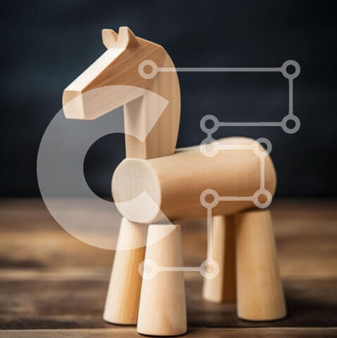 Intra Συλλεκτικό Ξύλινο Παζλ Plywood  4mm - Όμορφη εικόνα του ξύλινου παιχνιδιού αλόγων σε ρουστίκ φόντο Σε Ξύλινο Κουτί - Διαστάσεις: 10x10 cm – 25 κομμάτια - Image 1