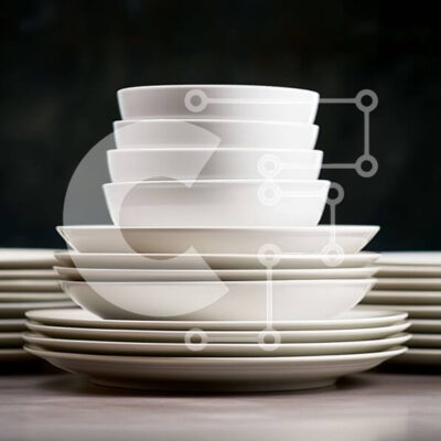 Intra Συλλεκτικό Ξύλινο Παζλ Plywood  4mm - Στοίβα από λευκά πιάτα και μπολ Σε Ξύλινο Κουτί - Διαστάσεις Puzzle: 10x10 cm – 25 κομμάτια - Image 1