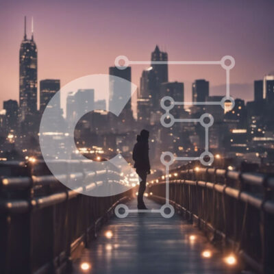 Intra Συλλεκτικό Ξύλινο Παζλ Plywood  4mm - Ο ορίζοντας της πόλης στο σούρουπο με πρόσωπο στη γέφυρα Σε Ξύλινο Κουτί - Διαστάσεις Puzzle: 10x10 cm – 25 κομμάτια - Image 1