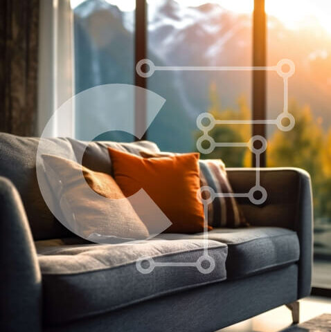 Intra Συλλεκτικό Ξύλινο Παζλ Plywood  4mm - Άνετο σαλόνι με εκπληκτική θέα στα βουνά και το ηλιοβασίλεμα Σε Ξύλινο Κουτί - Διαστάσεις Puzzle: 10x10 cm – 25 κομμάτια - Image 1