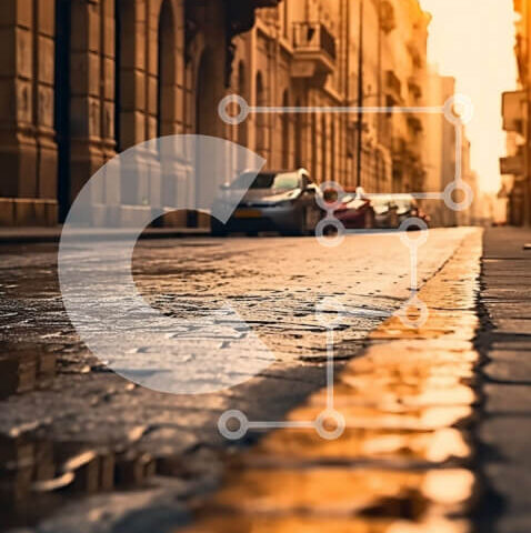 Intra Συλλεκτικό Ξύλινο Παζλ Plywood  4mm - Εκπληκτική σκηνή του City Street στο ηλιοβασίλεμα με κτίρια και παρκαρισμένα αυτοκίνητα Σε Ξύλινο Κουτί - Διαστάσεις Puzzle: 10x10 cm – 25 κομμάτια - Image 1