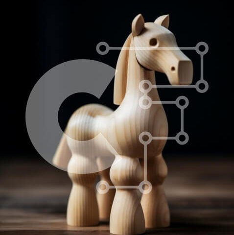 Intra Συλλεκτικό Ξύλινο Παζλ Plywood 4mm - Όμορφη εικόνα ενός ξύλινου παιχνιδιού αλόγων σε μια ρουστίκ ξύλινη επιφάνεια Σε Ξύλινο Κουτί - Διαστάσεις: 10x10 cm – 25 κομμάτια - Image 1