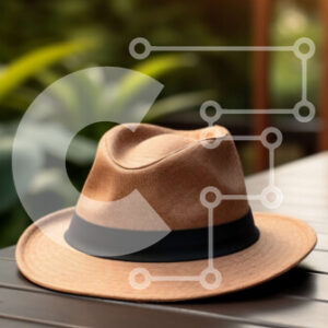 Intra Συλλεκτικό Ξύλινο Παζλ Plywood  4mm - Καφέ καπέλο σε ξύλινο τραπέζι με πράσινο φόντο Σε Ξύλινο Κουτί - Διαστάσεις: 10x10 cm – 25 κομμάτια