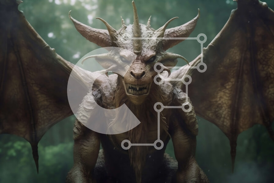 Intra Συλλεκτικό Ξύλινο Παζλ Plywood  4mm - Τρομακτική εικόνα ενός δαιμονικού πλάσματος σε ένα σκοτεινό, ομιχλώδες δάσος Σε Ξύλινο Κουτί - Διαστάσεις Puzzle: 10x10 cm – 25 κομμάτια